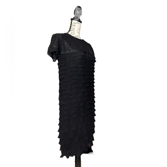 WEILL 100% silk black dress sz 8 lined layered design hidden zipper laced EUC - Picture 7 of 14